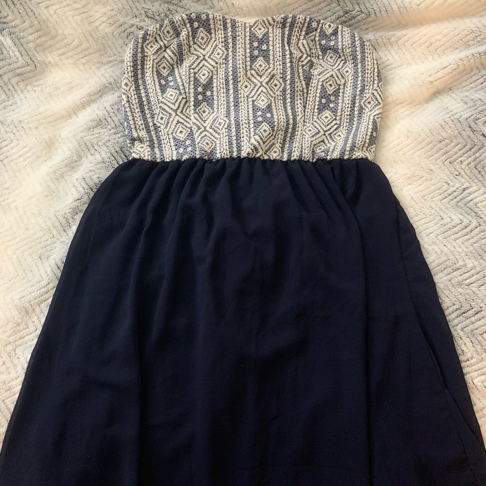 Blue Strapless Midi Dress